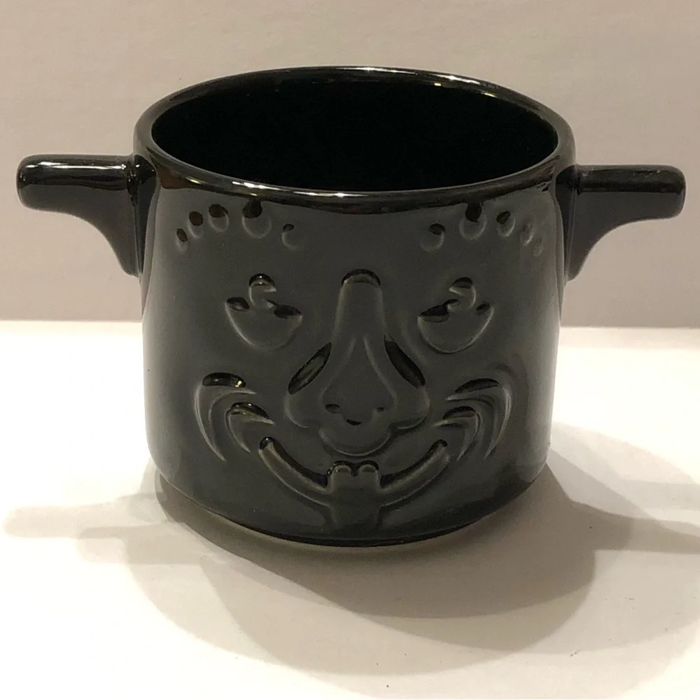 Ikea Black Tiki Stackable Face Mug Two Handles